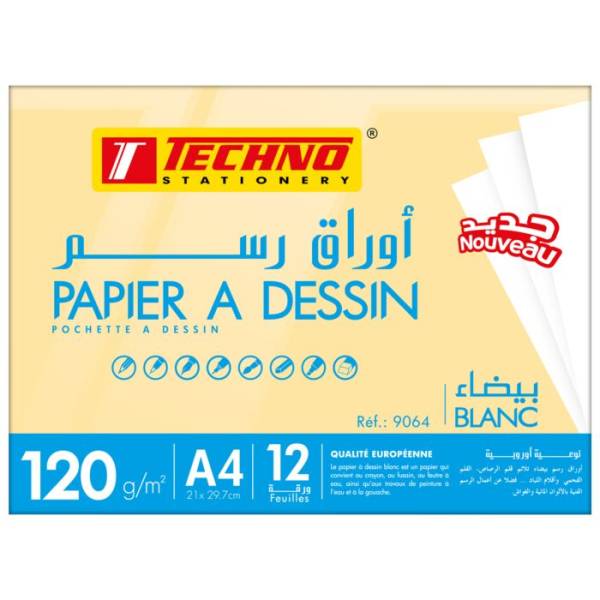papier-a-dessin-blanc-pochette-12-feuilles-120g-a4-techno-ref-9064